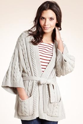 Pure Cotton Chunky Cable Knit Kimono Cardigan