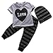 Canis Baby Boys Short Sleeve Love Heart T-Shirt and Striped Pants Outfit with Hat (80(12-18M), Grey)