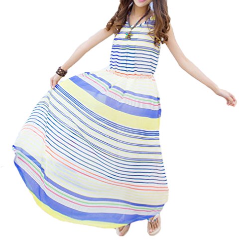 (ディーコッテ)D'Kotte レディース 春 夏 ワンピース ドレス ロング マキシ ノースリーブ ボーダー カラフル カジュアル neaa223