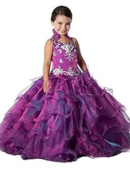 Girls Organza Crystals Crystal Beaded Lace   Halter  Ball Gown Flower-Girl Dress/Pageant Dress/Party Dress  With Ruffles