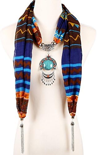 Women Voile Necklace Scarf Glamour Shimmer Pendant with Metal Tassel 2