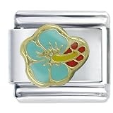 Blue Hibiscus Flower Themed Work Leisure Gardening Nature Italian Charms Bracelet Link