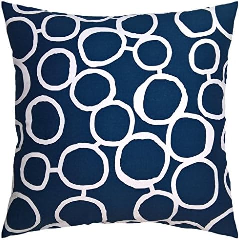 Cotton Canvas Circle Two Side Square Accent Decorative Throw Pillow Cover (Green-Blue Teal/White for 20 x 20 Inserts)