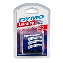 DYMO DYM12331 LetraTag Tape Starter Kit with White Paper, White Plastic, and Clear Tapes (1/2" x 13', 3-Pack)