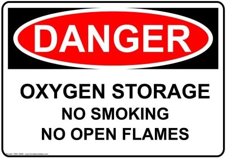 ComplianceSignscom Danger Oxygen Storage No Smoking No Open Flames OSHA Safety Label Sticker Decal, 10x7 in. Vinyl for Gases Hazmat