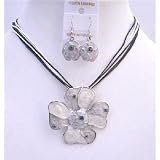 Ns251 Grey Pendnat Jewelry Set Enamel Grey Multi Stranded Necklace Set Adorable Jewelry