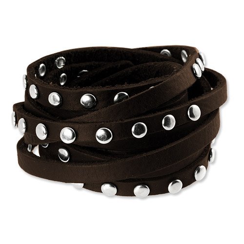 SilberDream Leather Bracelet brown with Rivets fits 6.5'' to 10'' for Women or Men Leather Bracelets genuine Leather LA2250B