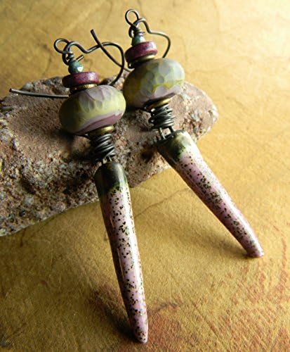 Lavendar Pink Fuschia Lampwork Glass Wire Wrap Earrings