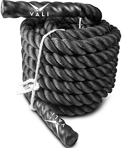VALI Battle Rope 1.5" Width Diameter 50 Feet Length For Exercise, Cross Training, &amp; High Intensity Workout. Durable Pro Grade 3 Strand Twisted Black Ropes. Build Strength with Waves, Throws, &amp; Slams