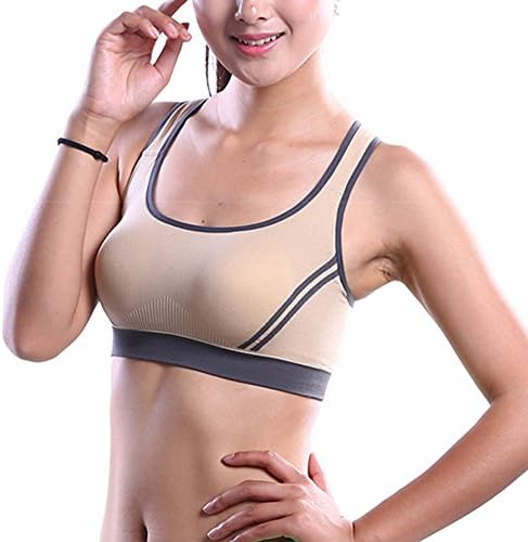 LESENT Womens Comfort Wire-free Push-up Back Yoga Sport Bra (camel, Small)