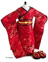 Red Japanese Kimono, Obi Sash & Tatami Sandals ~ 18 inch Doll clothes Made for American Girl Dolls, Halloween Holiday Sale