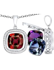 Switch-It Gems(tm) Interchangeable Simulated Garnet Pendant Set with 12 Cushion Cut 10mm Birthstones Included