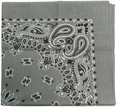 USA Made Military Army Trainmen Paisley 22" X 22" Bandanas Dozen (12 Pcs) (Silver)