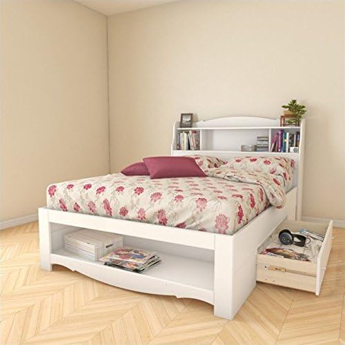 Full Size Bed with 1 Drawer and Open Storage in White Finish