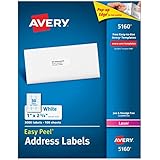 Avery Easy Peel White Mailing Labels for Laser Printers, 1 x 2.62 Inch, Box of 3000 Labels (5160)