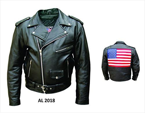 Men's Motorcycle Biker Jacket with USA Flag-Size 48