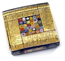 Authentic Murano Glass Paperweight / 24k Gold Over Blue with Millefiori Center, Gift Boxed