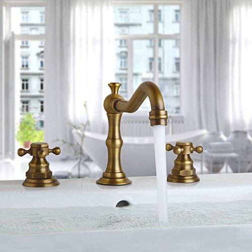 Two Handle Widespread Bathroom Vanity Sink Lavatory Faucet, Antique Brass Ys89652