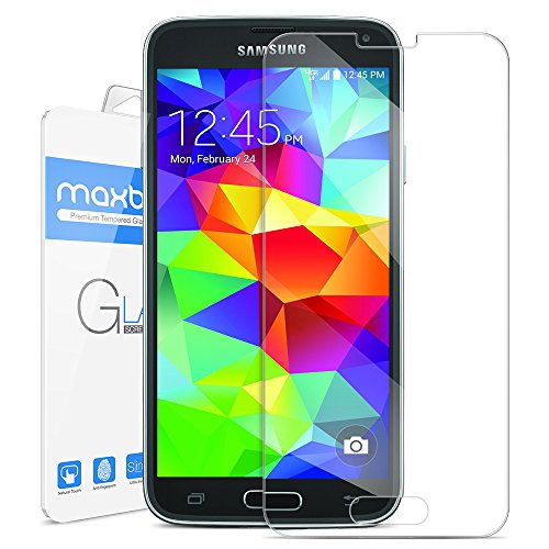 Galaxy S5 Screen Protector, Maxboost® [Tempered Glass] Screen Protector For Samsung Galaxy S5 -0.2mm Ballistic Glass Screen Protection Case Fit 99% Touch Accurate - Clear
