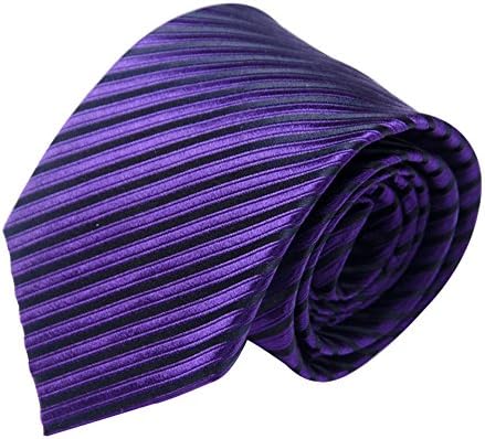 Weltie Men's 100% Silk Necktie, Narrow Stripe Woven Solid Tie, Soft Wool Lining-Purple