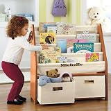 Kids Sling Bookshelf with Storage Bins - Natural Natural