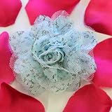 Lt. Blue Floral Print Fabric Flower Hair Clip & Pin Brooch: F10455