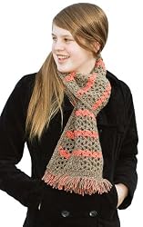 Handmade Lightweight Scarf in Artisan Mohair Yarn - Crocheted Masterpiece - Natural Shade and Watermelon (One-of-a-kind/Long)