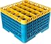 Carlisle RG25-5C411 OptiClean 25 Compartment Glass Rack with 5 Extenders, 11.9", Polypropylene, Yellow/Carlisle Blue