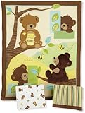 Bedtime Originals Honey Bear 3 Piece Crib Bedding Set, Brown/Green