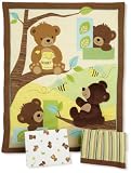 Bedtime Originals Honey Bear 3 Piece Crib Bedding Set, Brown/Green