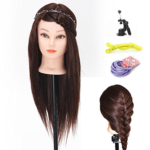 Mysweety 18 Inch Real Hair Cosmetology Mannequin Manikin Training Head Model for Practice with a Table Clamp