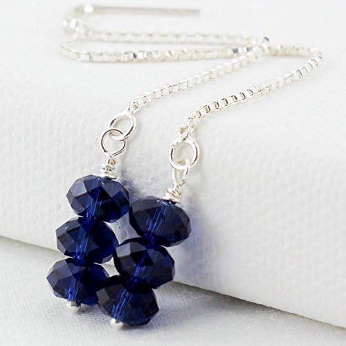 Sterling Silver Threader Earrings Dark Indigo Blue Crystals Box Chain