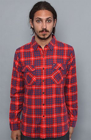 Obey The Northern Oak Woven in Red,Tops for Men