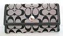 Authentic Coach Hampton Signature Checkbook Wallet 42986 Black/White