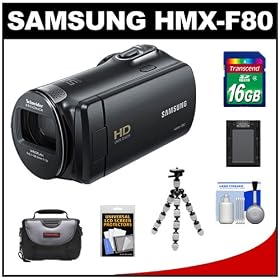 Samsung HMX-F80 Flash Memory HD Digital Video Camcorder (Black) with 16GB Card + Battery + Tripod + Case + Accessory Kit