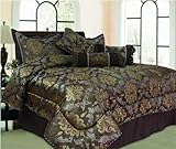 7-Piece Chocolate Brown Floral Comforter Set QUEEN