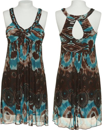 TRIXXI Braided Neckline Tie Dye Print Dress W/ Open Racerback [2666981BPI], Medium