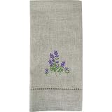 Natural Color Fingertip Towel with Lavender Embroidery and Hemstitching