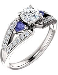 Platinum Round Cut Diamond and Tanzanite Ring -- LIFETIME WARRANTY