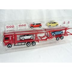 AUTOTRANSPORTER AUTO TRANSPORTER ABSCHLEPPER MINI ROT BEETLE GELB AUDI TT SILBER FORD FOCUS BLAU 1/72 CARARAMA MODELLAUTO MODEL AUTO
