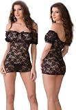 Sexy Sheer Black Lace Babydoll Lingerie Set