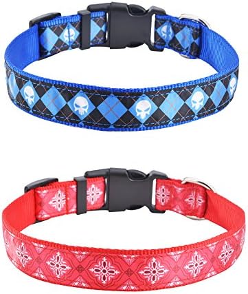 Gopaw 2 pcs/set Nylon Dog Collar Personalized Pet Collars for Puppy Cat Girl , Red & Blue Small