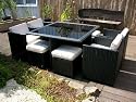 Rattan Sitzgruppe Tisch 4 Sessel und 4 Hocker Polyrattan schwarz (To)