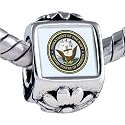 Gold Character Navy Seal Photo Flower European Charm Bead Bracelets - Pandora & Bracelet Compatible