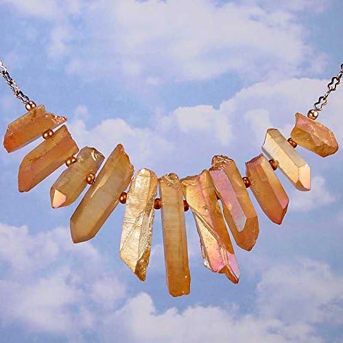 MYSTIC SUNRISE Necklace - Coral peach mystic treated natural quartz crystals with copper