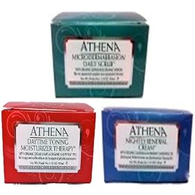 ATHENA 7 Basic Skin Care Collection Set of Three Athena Microdermabrasion Scrub, Athena Nightly Renewal Cream, Athena Day Time Toning Moisturizer