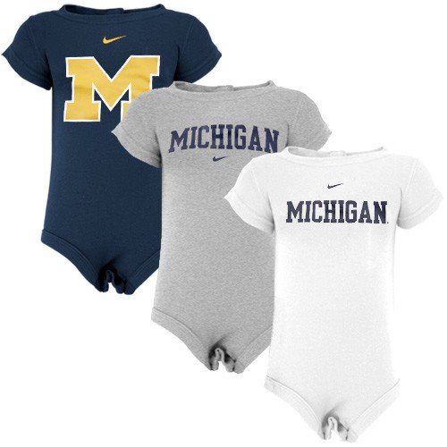 Nike Michigan Wolverines Infant Navy Blue, White & Ash 3-pack Romper Set