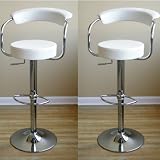 White Bar Stool Adjustable Swivel Chair (set Of 2)