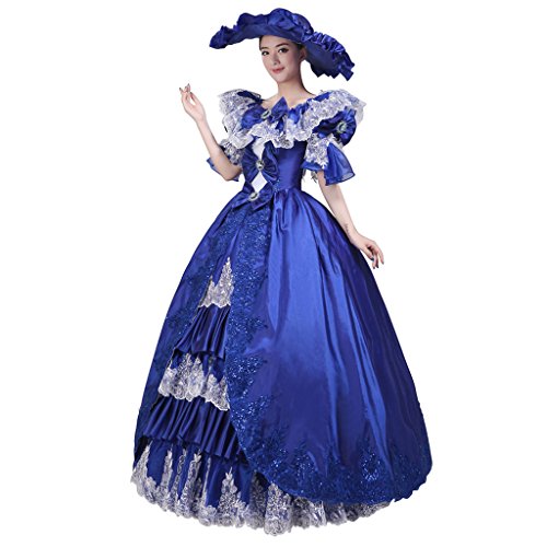 Cosplayitem ドレス クラシカルドレス イブニングドレス ロイヤルドレス リボン 丸襟 レース フリル 蝶結び 長袖 衣装 欧美復古風 洋風 宮廷 女王様 プリンセス　姫様　レディース　パーティー　舞踏会　演劇　コンテスト 花模様