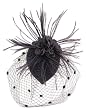 Black Feather Fabric Flower Net Fascinator Hair Clip and Cocktail Hat